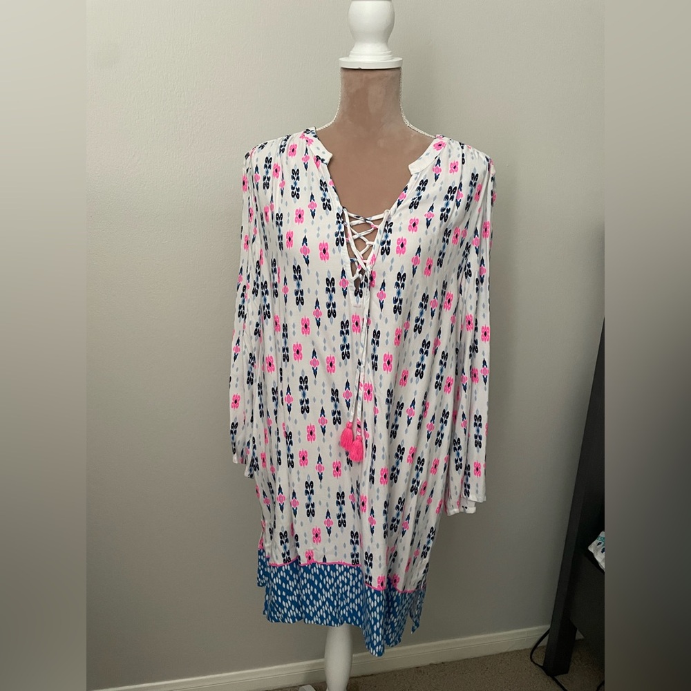 Southern Tide White and Pink Midi Dress